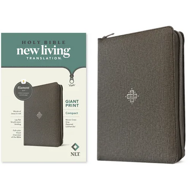 NLT Compact Giant Print Zipper Bible, Filament Enabled (Leatherlike, Woven Cross Gray, Red Letter)