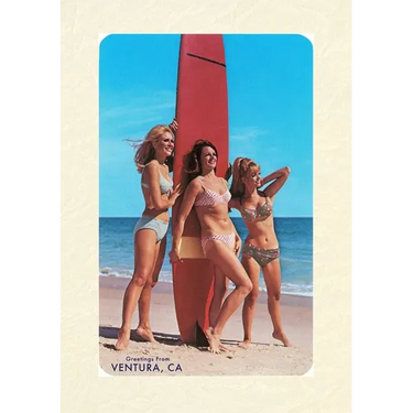 Vintage Lined Notebook Three Woman Surfers in Bikinis Greetings from Ventura