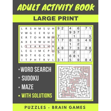 Adult Activity Book: Sudoku Easy To Hard, Word Search And Maze With Solutions, Brain Games, Puzzles Activity Book, Gift