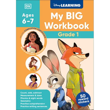 Disney Learning Big Workbook Grade 1: Math & English Workbook for Kids Aged 6-7, Curriculum-Based