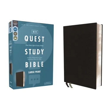 Niv, Quest Study Bible, Large Print, Bonded Leather, Black, Comfort Print: The Only Q and A Study Bible