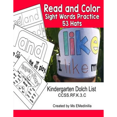 Read and Color Sight Words Practice 53 Hats: Kindergarten Dolch List CCSS.RF.K.3.C