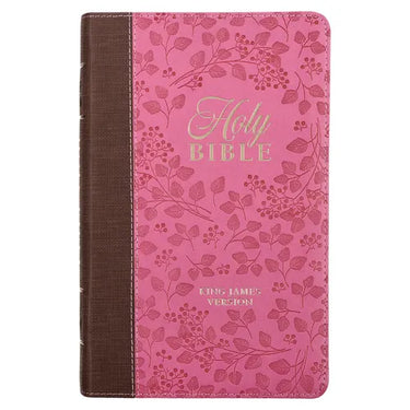 KJV Holy Bible, Giant Print Standard Size Faux Leather Red Letter Edition - Thumb Index & Ribbon Marker, King James Version, Brown/Pink Berry