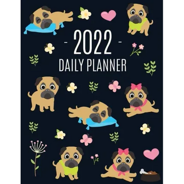 Pug Planner 2022: Funny Tiny Dog Monthly Agenda January-December Organizer (12 Months) Cute Canine Puppy Pet Scheduler with Flowers & Pretty Pink Hear