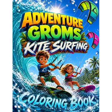 Adventure Groms: Kitesurfing Coloring Book: 50 Pages of Kiteboarding, Big Airs, Beaches, Tropical Oceans, and Water Sports Adventure for All Ages