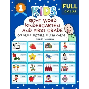 Sight Word Kindergarten and First Grade Colorful Picture Flash Cards English Norwegian: Learning to read basic vocabulary card games. Improve reading