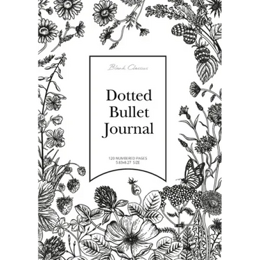 Dotted Bullet Journal: Medium A5 - 5.83X8.27 (Black & White Flowers)
