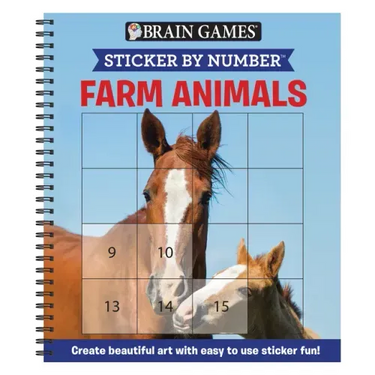 Brain Games - Sticker by Number: Farm Animals (Easy - Square Stickers): Create Beautiful Art with Easy to Use Sticker Fun!