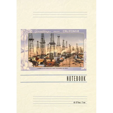 Vintage Lined Notebook Greetings from California, Oil Wells