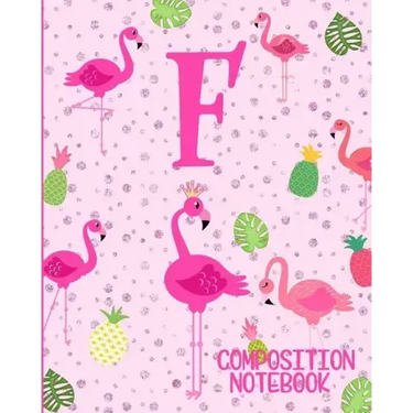 Composition Notebook F: Pink Flamingo Initial F Composition Wide Ruled Notebook