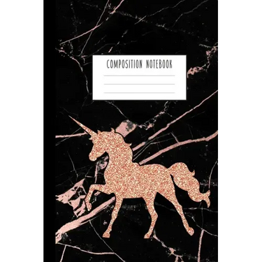 Composition Notebook: Rose Gold Unicorn and Smooth Black Marble and Rose Gold Notebook for Girls, Kids, School, Students and Teachers (Wide