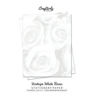 Vintage White Roses Stationery Paper: Cute Letter Writing Paper for Home, Office, 25 Count, Floral Print