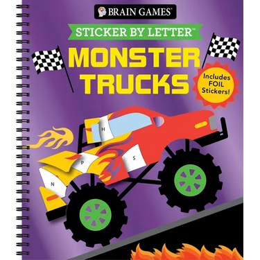 Brain Games - Sticker by Letter: Monster Trucks: Includes 1 Foil Sticker Sheet to Complete Each Image!