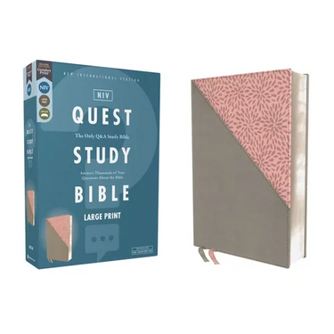 Niv, Quest Study Bible, Large Print, Leathersoft, Gray/Pink, Comfort Print: The Only Q and A Study Bible
