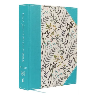 NKJV, Journal the Word Bible, Large Print, Blue Floral Cloth, Red Letter Edition: Reflect, Journal, or Create Art Next to Your Favorite Verses