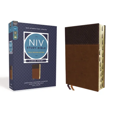 NIV Study Bible, Fully Revised Edition, Large Print, Leathersoft, Brown, Red Letter, Thumb Indexed, Comfort Print