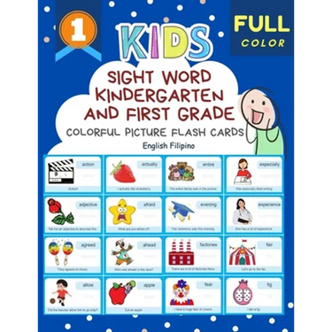 Sight Word Kindergarten and First Grade Colorful Picture Flash Cards English Filipino: Learning to read basic vocabulary card games. Improve reading c