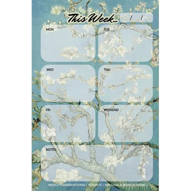 Weekly Planner Notepad: Van Gogh Almond Blossom, Daily Planning Pad for Organizing, Tasks, Goals, Schedule