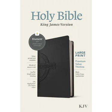 KJV Large Print Premium Value Thinline Bible, Filament Enabled (Leatherlike, Black Celtic Cross, Red Letter)
