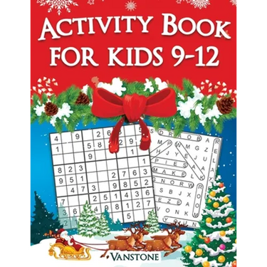 Activity Book for Kids 9-12: 200 Fun Sudoku Puzzles and Word Search for Kids with Solutions - Large Print - Christmas Edition
