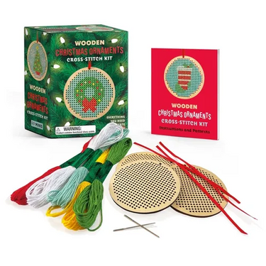 Wooden Christmas Ornaments Cross-Stitch Kit: Everything You Need to Create 3 Keepsakes