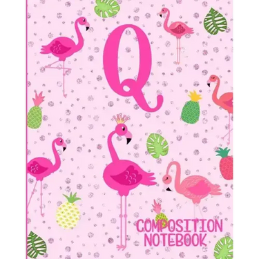 Composition Notebook Q: Pink Flamingo Initial Q Composition Wide Ruled Notebook