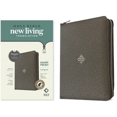 NLT Compact Giant Print Zipper Bible, Filament Enabled (Leatherlike, Woven Cross Gray, Indexed, Red Letter)