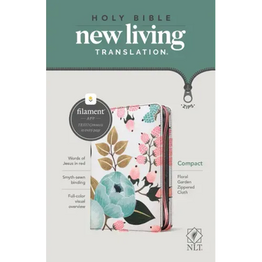 NLT Compact Zipper Bible, Filament Enabled (Cloth, Floral Garden, Red Letter)
