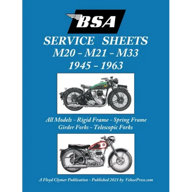 BSA M20, M21 and M33 'Service Sheets' 1945-1963 for All Rigid, Spring Frame, Girder and Telescopic Fork Models