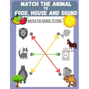 Match the Animal to Food, House and Sound: Activity book for Kids, Pre K to Kindergarten, Ages 3 - 6, Matching and Identifying, Children's fun Workboo