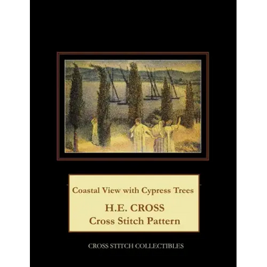 Coastal View with Cypress Trees: H.E. Cross cross stitch pattern