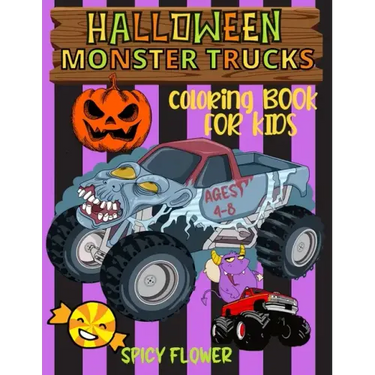Halloween monster trucks coloring book for kids ages 4-8: Easy and simple to color monster trucks, ghosts, zombies, mummies, witches and vampires for