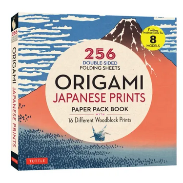 Origami Japanese Prints Paper Pack Book: 256 Double-Sided Folding Sheets with 16 Different Japanese Woodblock Prints with Solid Colors on the Back (In