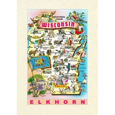 Vintage Lined Notebook Greetings from Wisconsin, Elkhorn