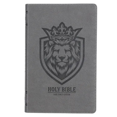 KJV Holy Bible, Gift Edition for Boys King James Version, Faux Leather Flexible Cover, Charcoal Gray Lion Emblem