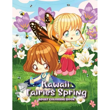 Kawaii Fairies Spring Adult Coloring Book: A Whimsical Spring & Easter Coloring Book for Adults & Kids: Fairies, Bunnies, Chicks, Butterflies, Flowers