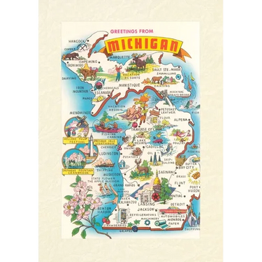 Vintage Lined Notebook Greetings from Michigan, Map