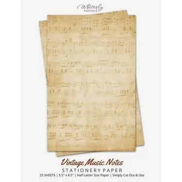 Vintage Music Notes Stationery Paper: Half Letter Size Paper, Music Themed, Letter Writing Paper, 25-sheets