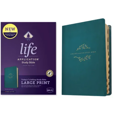 NKJV Life Application Study Bible, Third Edition, Large Print (Leatherlike, Teal Blue, Indexed, Red Letter)