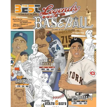 Legends of Baseball: Coloring, Activity and Stats Book for Adults and Kids: featuring: Babe Ruth, Jackie Robinson, Joe DiMaggio, Mickey Mantle and mor