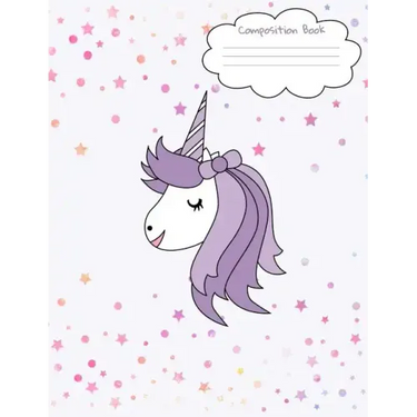 Composition Book: Unicorn Face Back To School Notebook For Girls - Purple Unicorn Face Front And Back Cover With Cute Confetti Stars And Dots