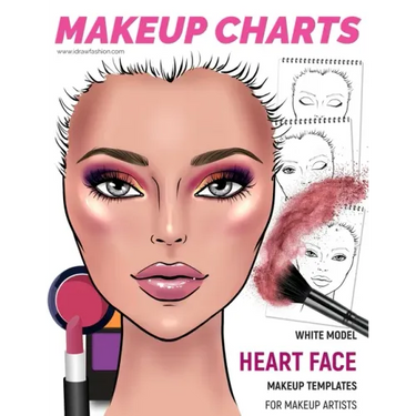 Makeup Charts - Face Charts for Makeup Artists: White Model - HEART face shape