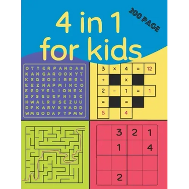 4 in 1 for Kids (200 Page): kids wordsearch books age 7-8 yrs, smart games iq , wordsearch junior, easy sudoku puzzle books for kids, teach kids m