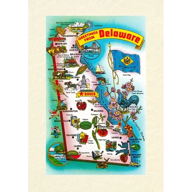 Vintage Lined Notebook Greetings from Delaware, Map