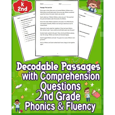 Decodable Passages Questions k - 2nd Grade with Comprehension Phonics & Fluency: Enhance 2nd-grade reading with engaging phonics passages and comprehe