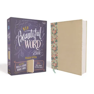 Niv, Beautiful Word Bible, Updated Edition, Peel/Stick Bible Tabs, Leathersoft Over Board, Gold/Floral, Red Letter, Comfort Print: 600+ Full-Color Ill