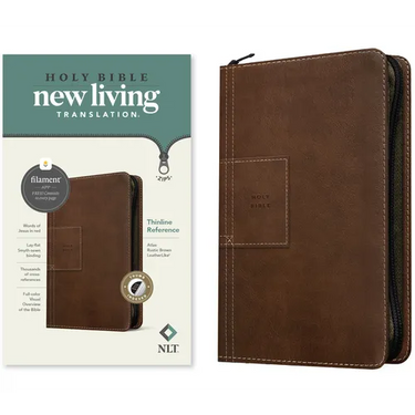 NLT Thinline Reference Zipper Bible, Filament Enabled (Leatherlike, Atlas Rustic Brown, Indexed, Red Letter)