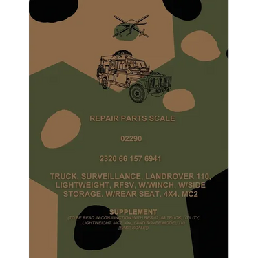 Repair Parts Scale, Truck, Surveillance, Land Rover 110, Lightweight, RFSV, W/Winch, W/Side Storage, W/Rear Seat, 4x4, MC2