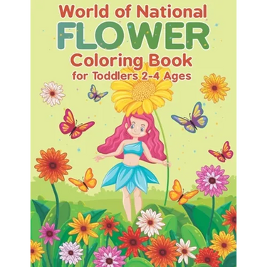 World of National Flower Coloring Book for Toddlers 2-4 Ages: Simple Designs of Real Flowers: Daisies, Tulips, Lilies, Roses, Sunflowers, Mandala (Kee