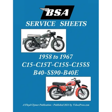 BSA C15-C15t-C15s-C15ss-B40-Ss90-B40e 'Service Sheets' 1958-1967